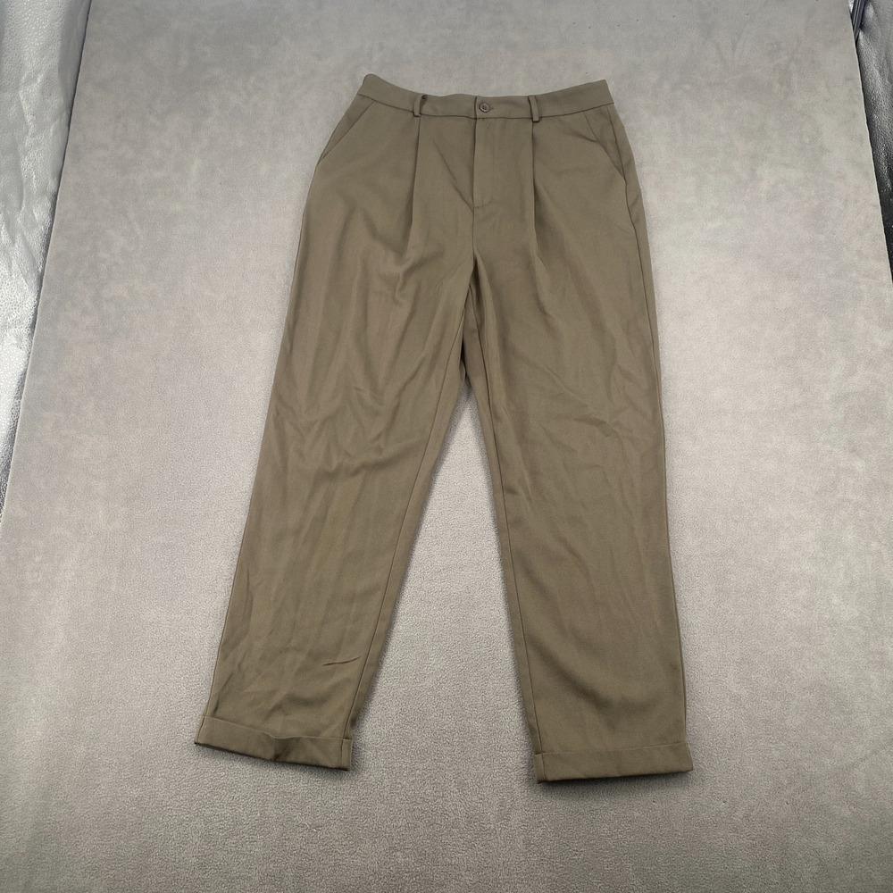 Forever 21 Chino Pants Womens Large Khaki Pleated Front Tapered Leg Cuffed Hem